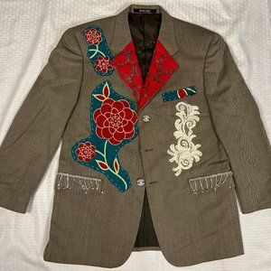 Upcycled Embellished Ankara/Sequin Lace/Rhinestone Blazer Wool M